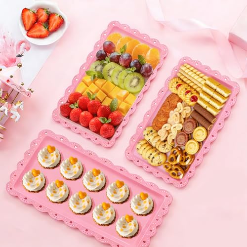 4 Pack Plastic Serving Tray for Party, 14.5 x 9.4 Inch Heavy Duty Platters for Party Buffet Wedding (Pink) - color: Pink