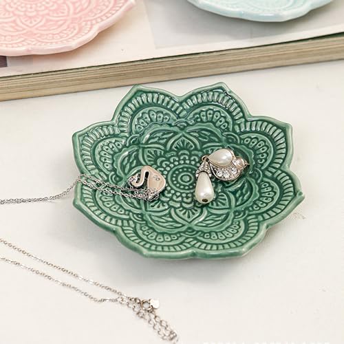 4" Datura Flower Ceramic Jewelry Dish, Ring Tray for Women(White) - color: White