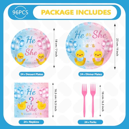 96Pcs Duck Gender Reveal Party Decorations, Serves 24 - style: Yellow Duck Gender Reveal