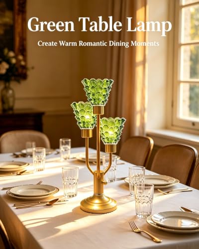 Lightdot Green Glass Mid Century Modern Table Lamp Dimmable Vintage Gift - color: 01-Gold-Green-Shell