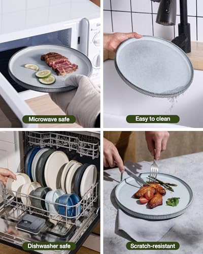 Famiware Star Stoneware Dinnerware Sets for 8, Reactive Glaze Plates, Bowls - color: Smoky Blue