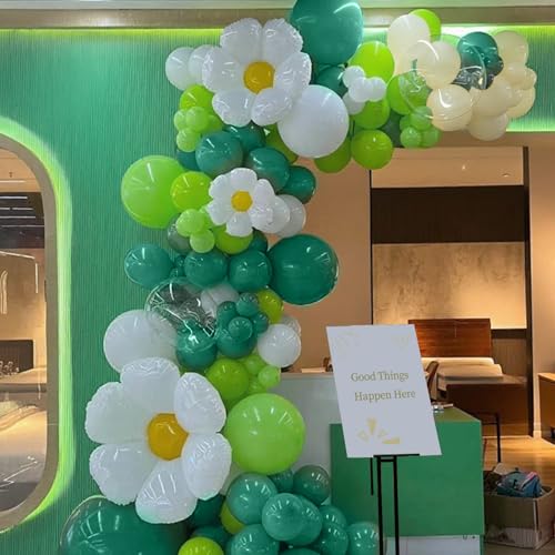 Dusty Green White Balloon Arch Kit, Dark Mint Green Ivory White Balloons - color: Green-white-ivory