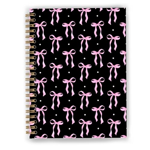 Cute Girly Pink Bow Notebook, Coquette Aesthetic Journal for Women Girls, Preppy Gifts, Bow Office Supplies, Preppy Pink and Black Spiral Notebook Journal 5.5x8.3 - color: Color 04