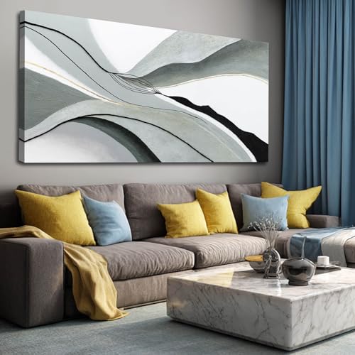 Home Decor Wall Large Abstract Wall Art Modern Lines Neutral Grey and Black Pictures Wall Decor Minimalist Framed Canvas Prints for Living Room Bedroom 29"x 58" - color: Black Line, size: 58"L x 29"W