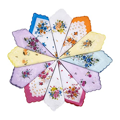 Cotton Ladies' Vintage Floral Handkerchiefs for Wedding Party 12 pack, Small