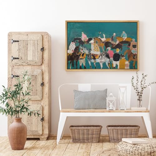 SIGNFORD Framed Canvas Print Wall Art Abstract Horse Racing Colorful Impressionist Equestrian Scene Illustrations Modern Art Decorative Boho Relax/Zen for Living Room, Bedroom, Office - 24x36 Natural - color: B08-2508-M14, size: 36"L x 24"W