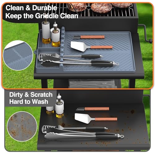 Silicone Griddle Tools Mat for Blackstone, Griddle Accessories Side Shelf Mat Grill Pad for Outdoor Grill Kitchen Counter Spatula Silicone Mat with Drip Pad (Grey (2Packs)) - color: Grey (2Packs)