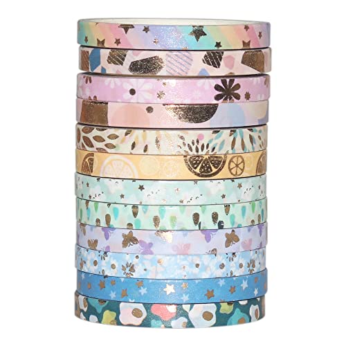 YUBBAEX 24 Rolls Skinny Washi Tape Set Gold Foil Print Decorative Tapes for Arts, DIY Crafts, Bullet Journals, Planners, Scrapbooking, Wrapping (Basic 5mm) - style: Basic 5mm