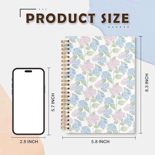 VIIJJUE Hydrangea Notebook Journal, Blue and Pink Hydrangea Notebooks for Note Taking, Blue and Pink Office Supplies, Hardcover Spiral Journal 5.5x8.3 Inch - color: B- Hydrangea