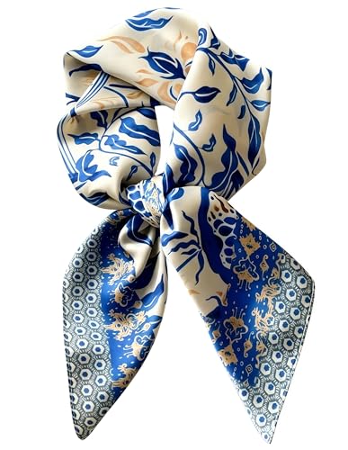 Silk Like Square Scarf for Women Men 27.5" - color: Blue