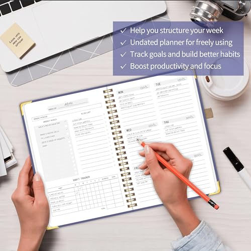 Undated Weekly Planner, Weekly To Do List Notebook with Habit Tracker, A5 - color: Purple