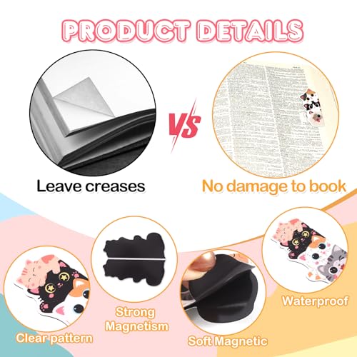JSRQT 6 Pack Cat Bookmark, Cute Magnetic Bookmarks for Book Lovers Women, Book Marks Black Cat Gifts, Magnetic Bookmark Stationery, Personalised Magnet Bookmarks Marker Clip Page Markers