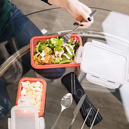 Reusable Travel Utensils with Case | Fork and Spoon Set with Knife, Chopsticks and Optional Reusable Straw– Office, Travel, or Camping Accessories| Lightweight Sturdy Reusable Utensils - color: 4pc 2pack - Black & Orange