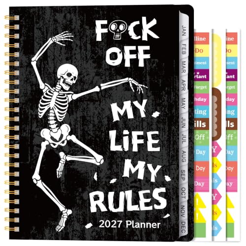 Xqumoi 2027 A5 Planner Funny Skeleton Swear Weekly and Monthly Planner Gift - color: Rules Skeleton 2027, size: A5