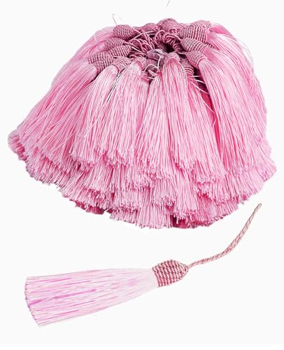 50 Pieces Tassel Bookmark with Loop,Tassels for Crafts,Decorative Tassel for Keychain Jewelry Making Curtain Blanket Graduation Decoration Wedding Favors (Pink) - color: Pink