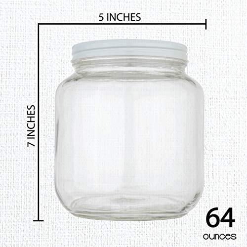 kitchentoolz Half Gallon Glass Large Mason Jar Wide Mouth with Airtight Metal Lid - 1/2 Gallon Mason Jars - BPA-Free Glass Jar with Lid - Dishwasher Safe Made in USA - color: White Lid, size: 0.5 Gallon