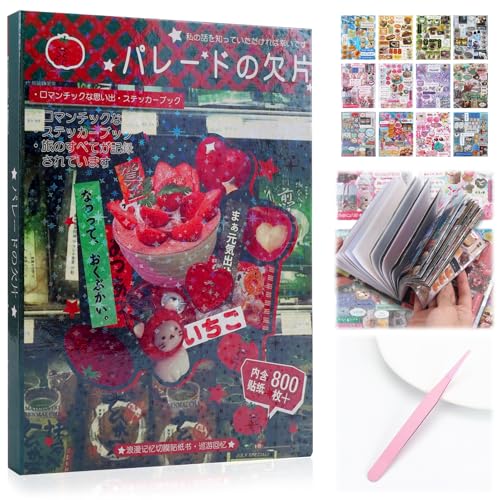 Tmtains 800+Pcs Japanese Sticker Book for Scrapbook Junk Journal (Memory) - color: Aa-red