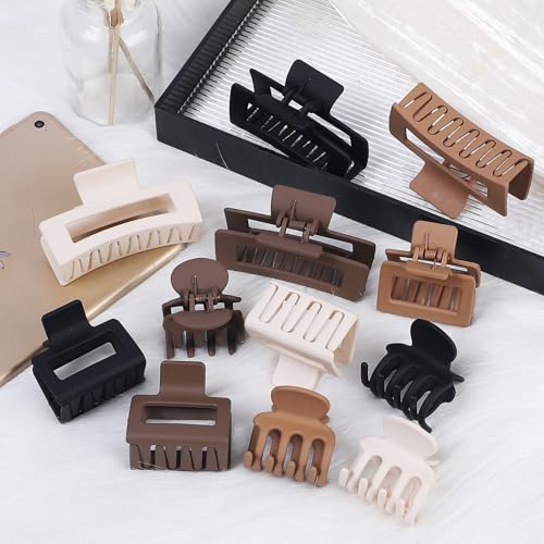 SMKSL 12 Pcs Hair Claw Clips for Women & Girls 3 Styles Hair Accessories - color: Brown