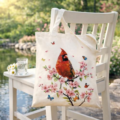 Louise Maelys Cardinal Canvas Tote Bag For Women with Zipper Pocket - style: Cardinal Floral