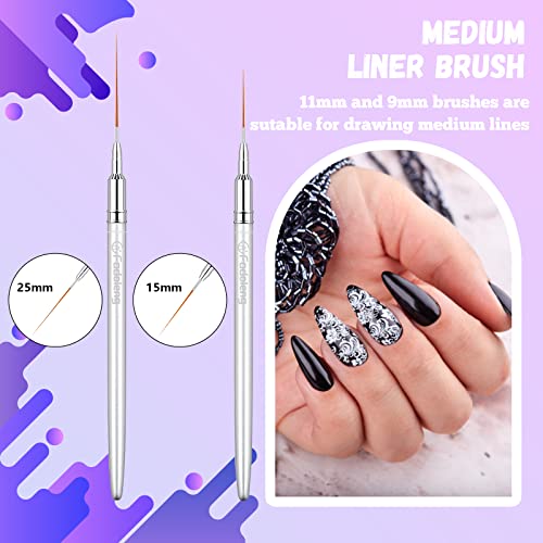 Liner Brush for Nails, 6 Pcs Thin Nail Art Brushes - color: Silver