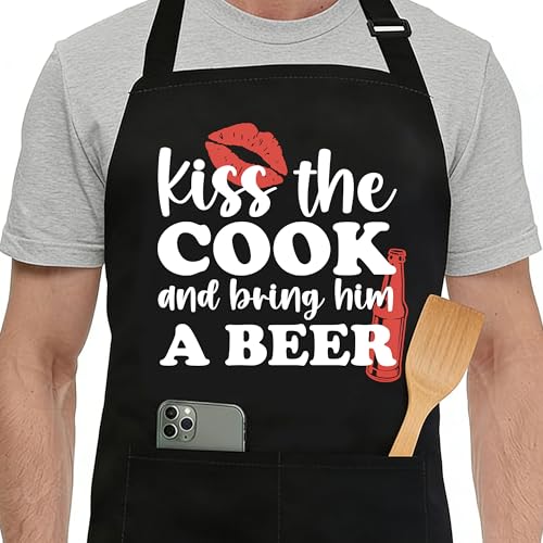 Funny Black Apron with Pockets for Man,Dad,Husband,Father in Law,Chef Daddy Women Grilling Apron BBQ Cooking Gifts - color: Apron-6