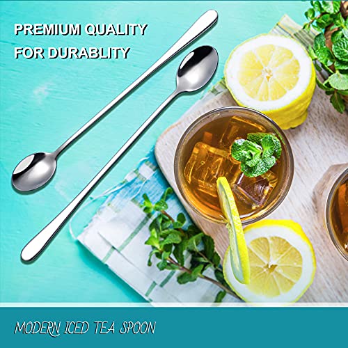 Hiware 8-Piece 9-Inch Long Handle Iced Tea Spoon, Coffee Spoon, Ice Cream Spoons, Stainless Steel Cocktail Stirring Spoons - color: Silver