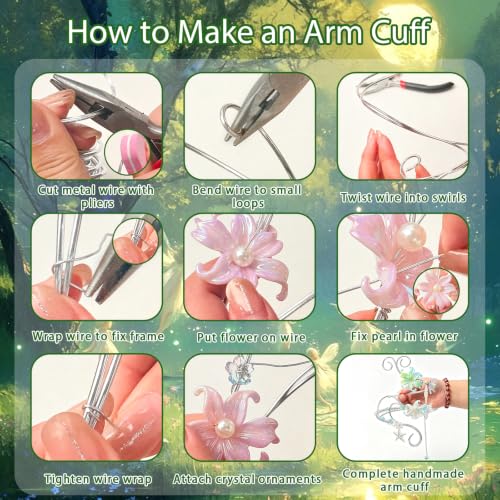 SMUOBT 1800 Pcs Arm Cuff Bracelets Making Kit for Women, Adjustable DIY Jewelry Craft Set with Aluminum Wire, Charms, Beads & Tools, Sliver - color: SLIVER