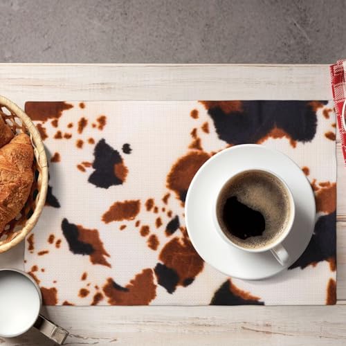 Brown Cow Print Placemats Washable Table Placemat Set of 4 - color: Black Brown, size: Set of 4