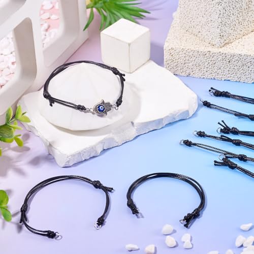 20Pcs Black Adjustable Braided Cord Colorful Waxed Thread Half Finished Bracelet with Jump Rings for Wrist DIY Women Jewelry Making Friendship Fashion Bangle Accessory - color: Black