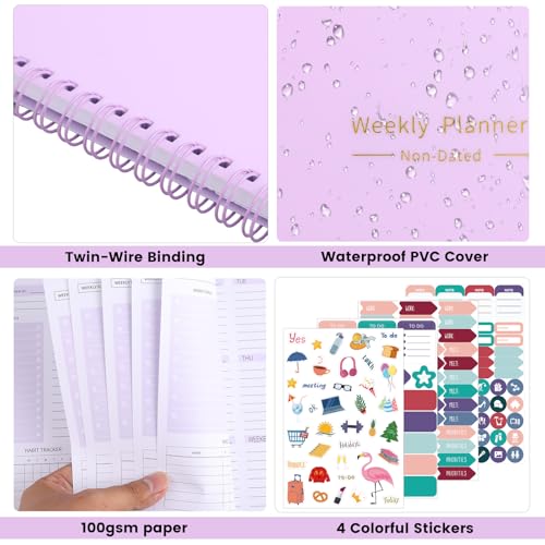 Thboxes A5 Weekly Planner Notebook, 52 Week Undated Journal for Women, Kids - color: Purple Cute