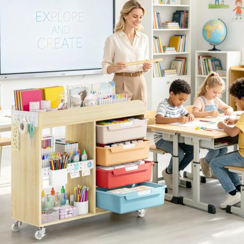SYKIARIOL Craft Organizers and Art Supply Storage Art Cart, Classic Macaron - color: Classic Macaron