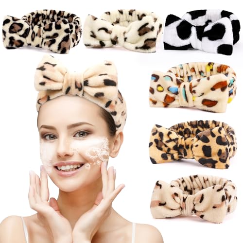 6 Pack Spa Headbands for Women Face Washing Headband Leopard Print Style - color: Leopard