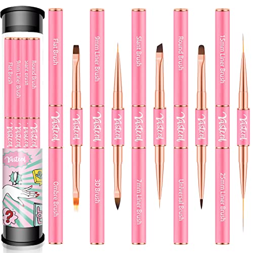 Yasterd Nail Art Brushes Set 5pcs Double-Ended Nail Brushes for Nail Art - color: Pink