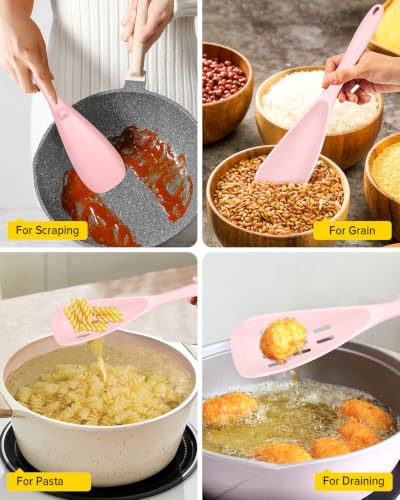 BUNDLEPRO Silicone Cooking Spoons for Nonstick Cookware, One-Piece, 2 Pack - color: Pink