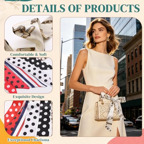 JATEBI Purse Scarf for Handbags 24 Pcs Women Head Scarf Set Narrow - color: Bright Colors Retro Mix