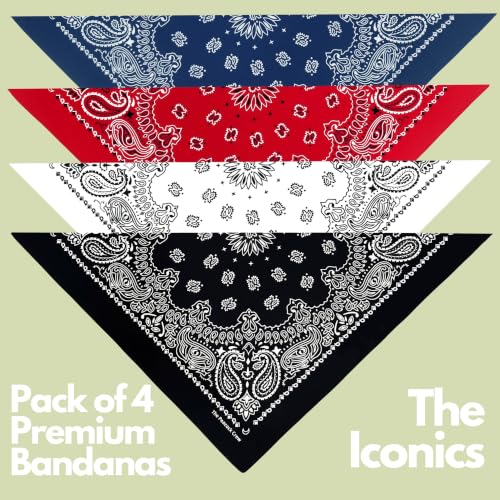 The Peacock Crew Premium Soft Cotton Bandanas Pack for Men and Women Paisley 22 x 22 inches - color: Pack of 4 Black White Red Navy