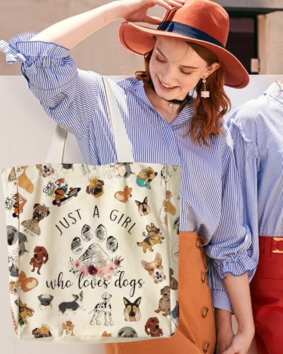 Miss Adola Aesthetic Heavy Canvas Tote Bag - with Pocket for Women Large Size 14''×16''×3.5'' Cloth Cotton Bags for Shopping - color: Little Puppy