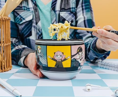 Silver Buffalo Spy x Family Character Grid Ceramic Ramen Dinnerware Set | Includes 20-Ounce Noodle Bowl and Wooden Chopsticks