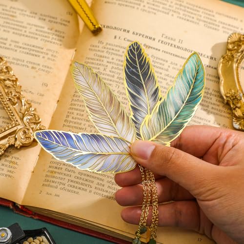 4 Pieces Metal Feather Bookmarks with Chain, Birthday Gifts Book Mark Bookmarks for Book Lovers Writers Readers Children Teens Men Women Adults Teacher - style: 4Pcs Feather