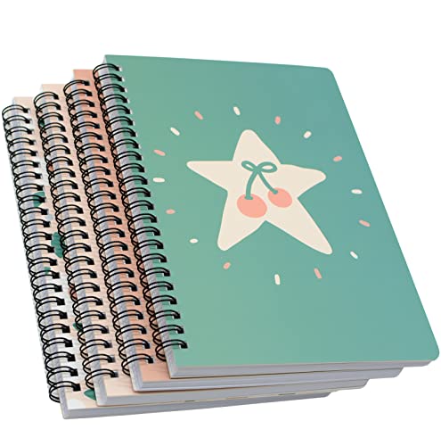 Yansanido Spiral Notebook, 4 Pcs A5 Cherry Design Hardcover 8mm Ruled 4 Color 80 Sheets -160 Pages Journals for Study and Notes (Cherry) - style: Cherry