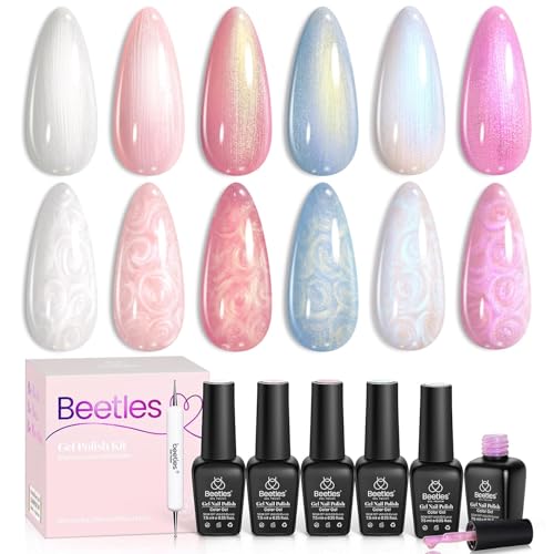 Beetles Pearl Gel Nail Polish Set, White Pink Blue Mermaid Gel Polish - color: A - Pearl | Mixed Finishes | Mermaid Legend