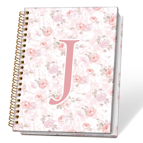 Pink Floral Personalized Initial Letter J Notebook Journal, Custom Gifts, Personalized Monogrammed Gifts for Women, Cute Custom Hardcover Spiral Notebook for School,5.5 x 8.3 - color: 00-coquette Floral(j)