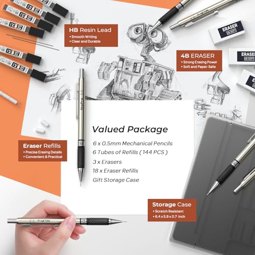 Nicpro 0.5 mm Art Mechanical Pencils Set in Case, 6 PCS - style: 6 Pack (0.5mm)