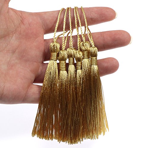 VAPKER 100 Pieces Light Gold 13cm/5-Inch Silky Handmade Soft Tassels Floss Bookmark Tassels with 2-Inch Cord Loop for Jewelry Making, DIY Projects, Bookmarks - color: A:light Gold