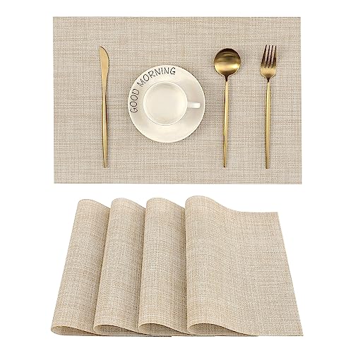 Leetaltree Beige Placemats Set of 4 - Heat-Resistant, Non-Slip Table Mats, Washable Woven Vinyl for Indoor & Outdoor Dining - color: Beige, size: Set of 4