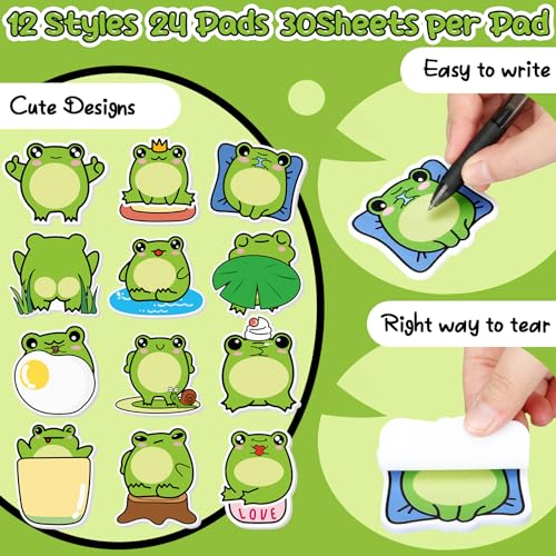 Yinder 24 Pads Frog Sticky Notes Kawaii Cartoon Party Favors School - color: Multicolor, size: Frog