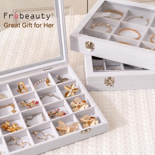 Frebeauty 24 Grid Earring Organizer,Velvet Jewelry Tray with Clear Lid - color: White, size: 24 Grid