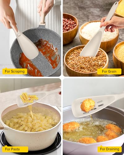 BUNDLEPRO Silicone Cooking Spoons for Nonstick Cookware, One-Piece, 2 Pack - color: Khaki