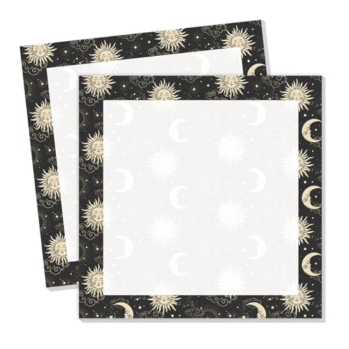 Cute Sticky Notes 3 x 3 in, 2 Pack Self Stick Note Pads with Fun Patterns, Strong Adhesive Memo Pads for Office School Home, 80 Sheets per Pad Sun and Moon - color: Sun and Moon