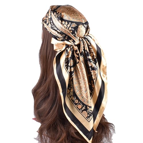 35 Inches Silk Head Scarf-Satin Hair Scarves Silk Bandana Scarf Headscarf for Women's Fashion Scarves - color: Camel-large Cashews